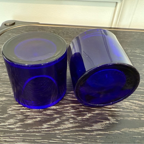 littala Marimekko Kivi Glass Cobalt Blue Votive Candles Holders Finland Pair - Picture 2 of 5